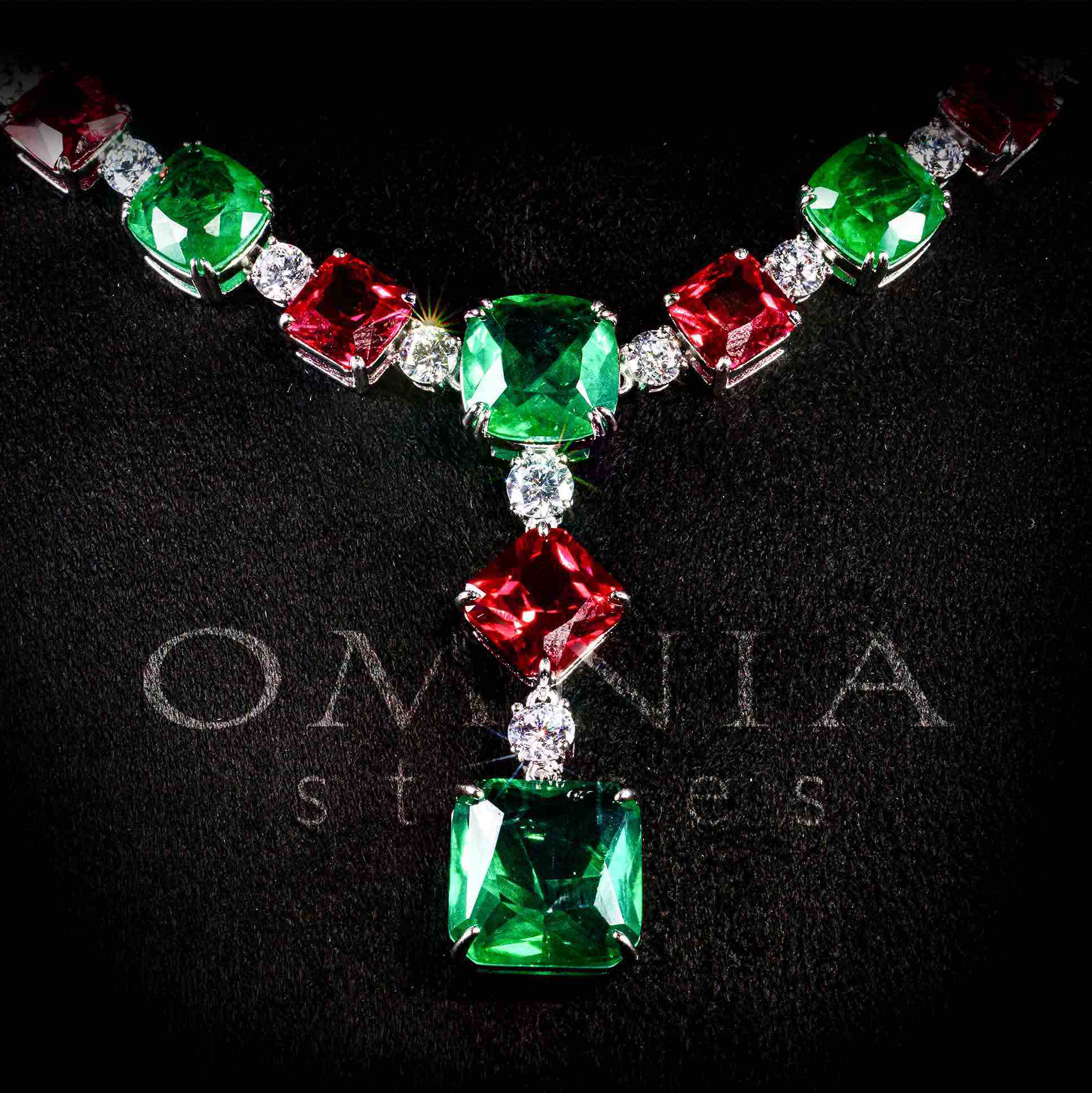 Omnia Salwa Red and Green Drop Earrings With High Quality Simulated Diamonds In 925 Silver - OMNIASTORES KSA