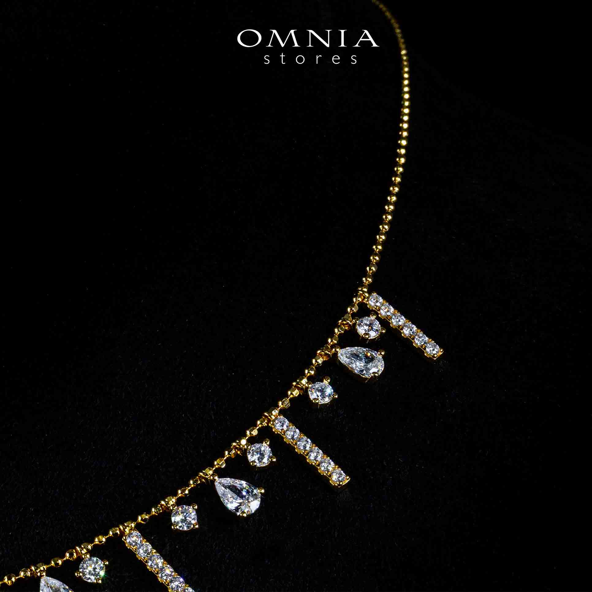 Omnia Karmen Golden Necklace With High Quality Simulated Diamonds In 925 Silver