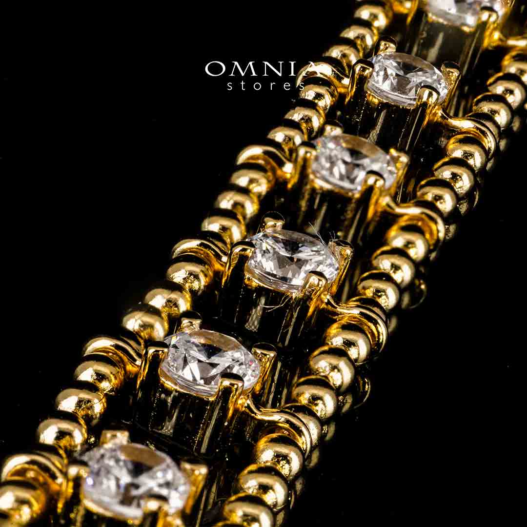 Omnia Aroos Gold Necklace With High Quality White Simulated Diamonds Stones in 925 Silver 40cm - OMNIASTORES KSA