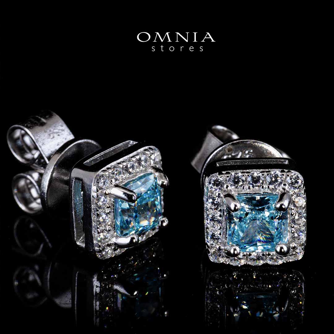 Omnia Firza Sky Blue Square Earrings With High Quality Simulated Diamonds In 925 Silver - OMNIASTORES KSA