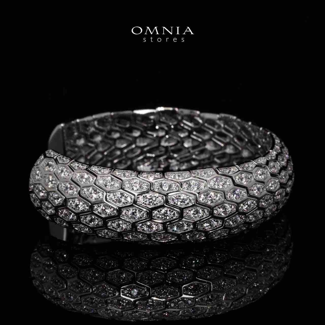 Omnia Iavana White Bangle With High Quality Simulated Diamonds In 925 Silver - OMNIASTORES KSA