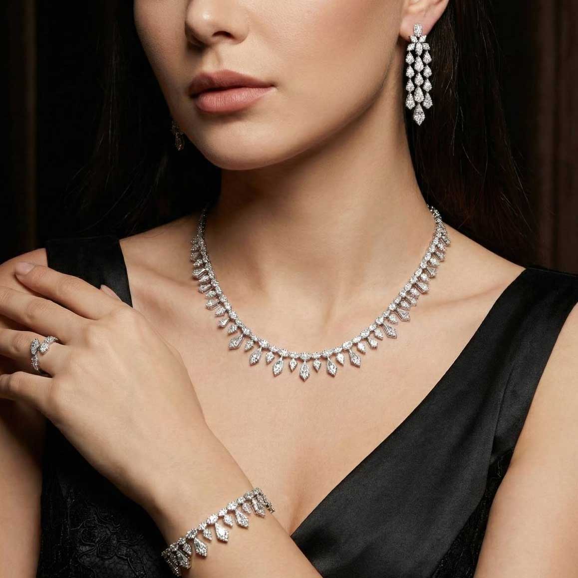 Omnia Rhea White Luxury Bridal Full Set in High Quality Rhodium Plated Zircon Stones - OMNIASTORES KSA
