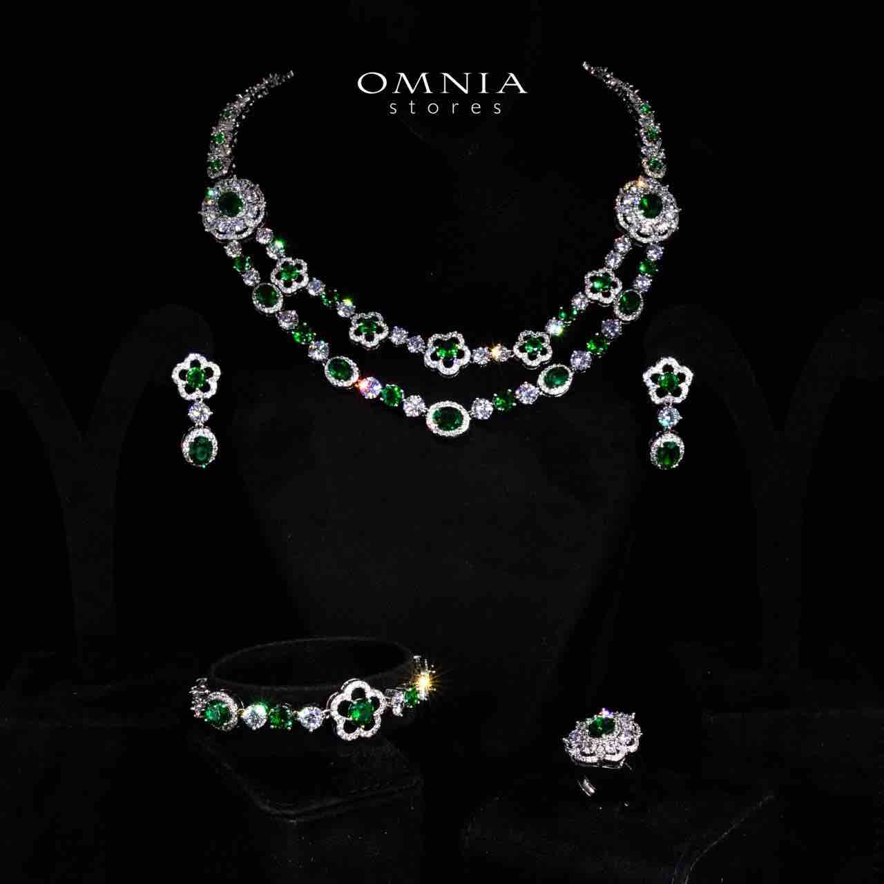 طقم زفاف كامل فاخر من Omnia Esra Green بطلاء الروديوم مرصع بالماس الصناعي عالي الجودة