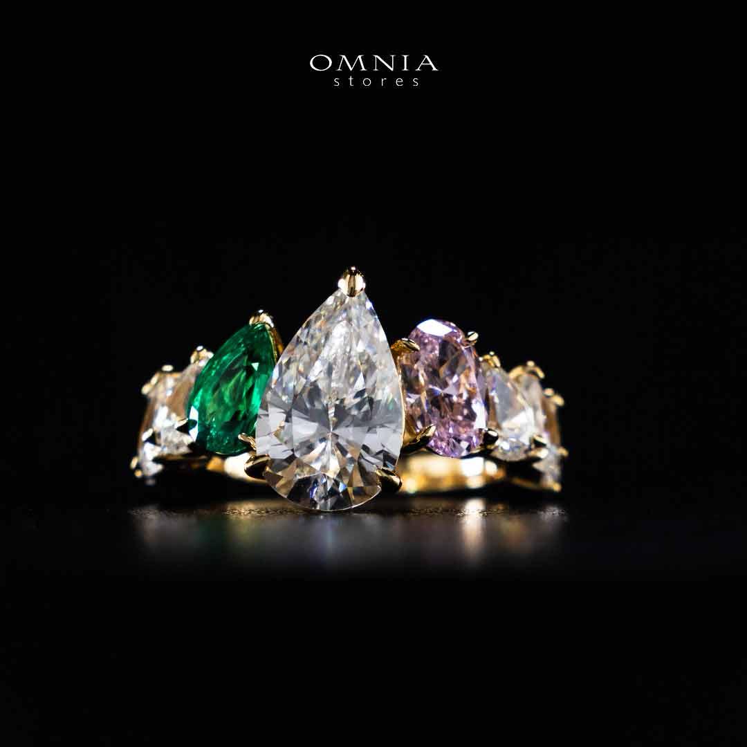 Omnia Aqila Multi Color Gold Ring In 925 Silver High Quality Certified Lab Crafted Pear Stones 9.5crt - OMNIASTORES KSA