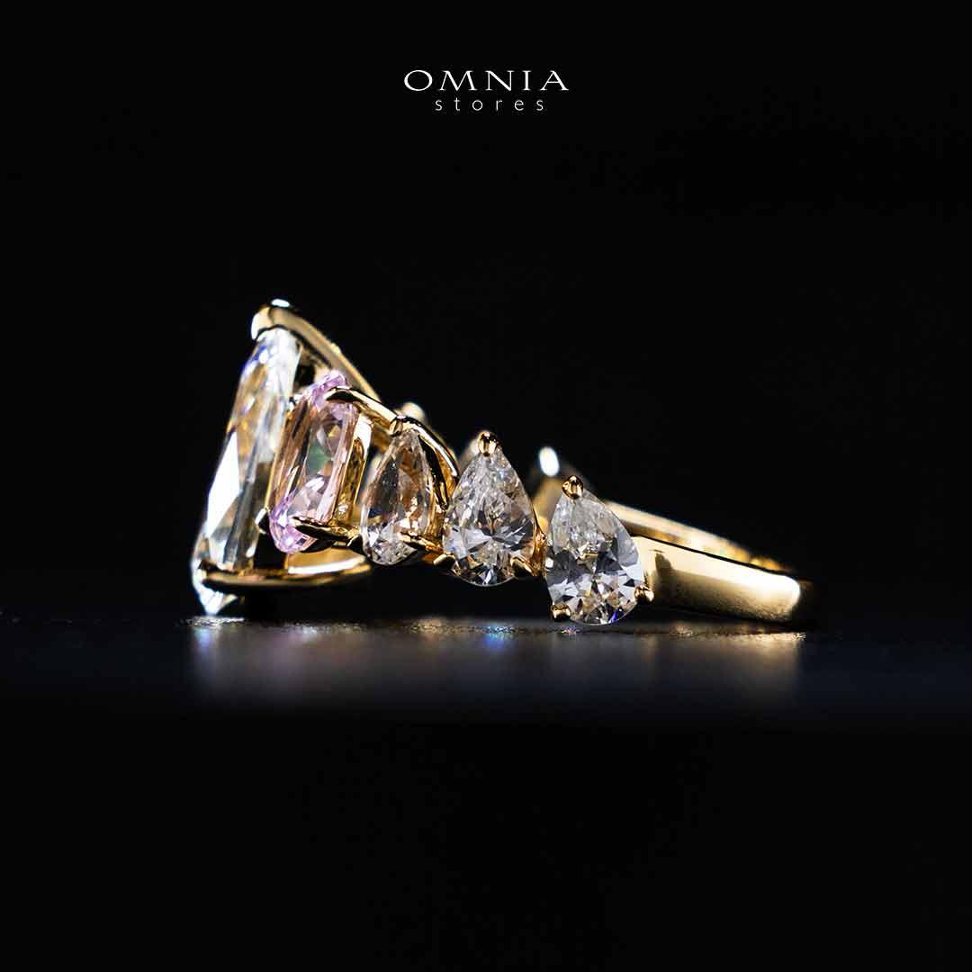Omnia Aqila Multi Color Gold Ring In 925 Silver High Quality Certified Lab Crafted Pear Stones 9.5crt - OMNIASTORES KSA