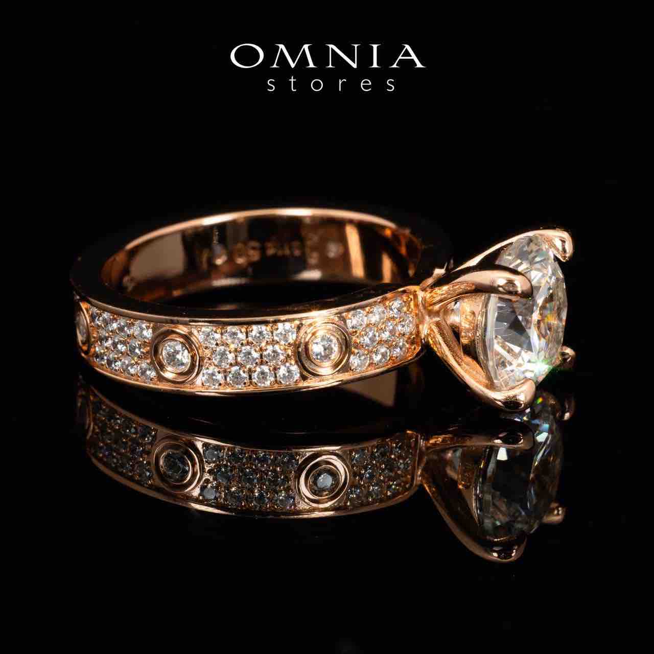 Omnia Ines Rose Gold Round Cut Ring With Certified High Quality Lab Crafted Stones In 925 Silver 0.11ct