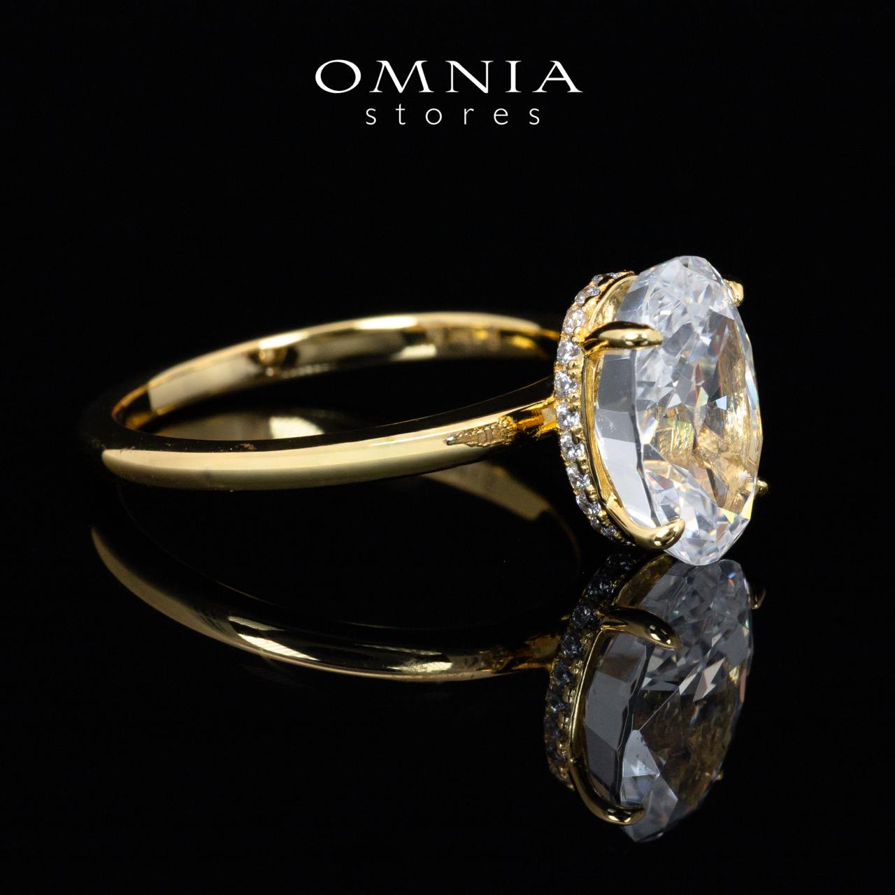 Omnia Elin Gold Oval Cut Ring With Certified High Quality Lab Crafted Stones In 925 Silver 7.8ct - OMNIASTORES KSA