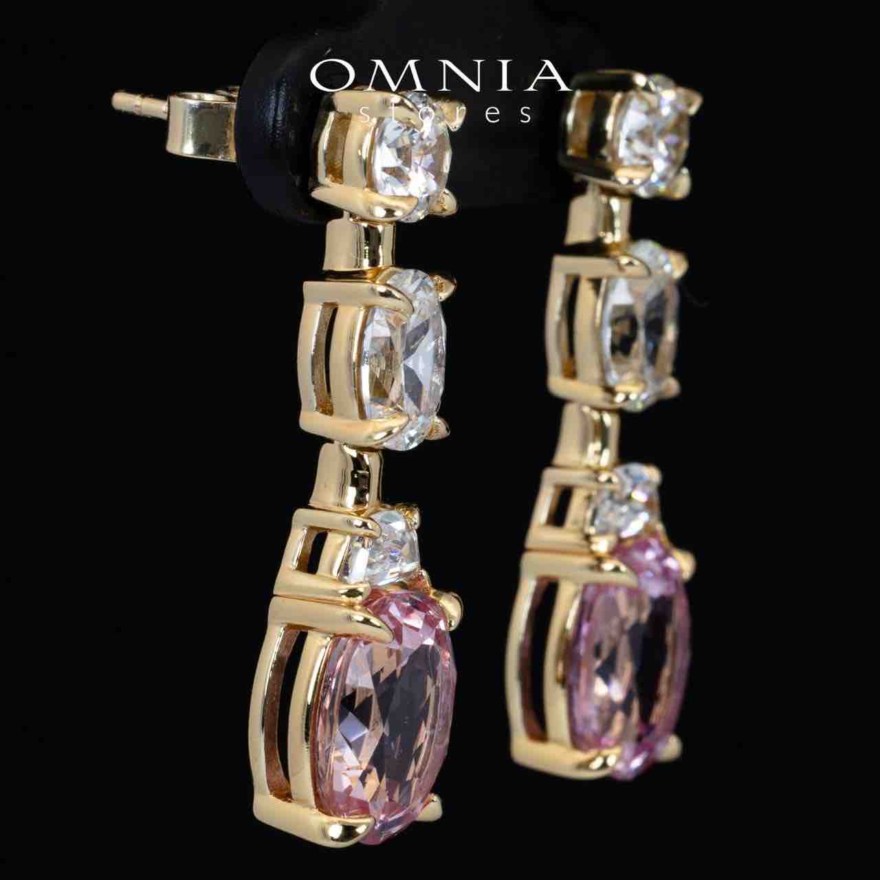 Omnia Rayla Gold and Pink Drop Earrings With High Quality Certified Lab Crafted Stones In 925 Silver 5ct - OMNIASTORES KSA