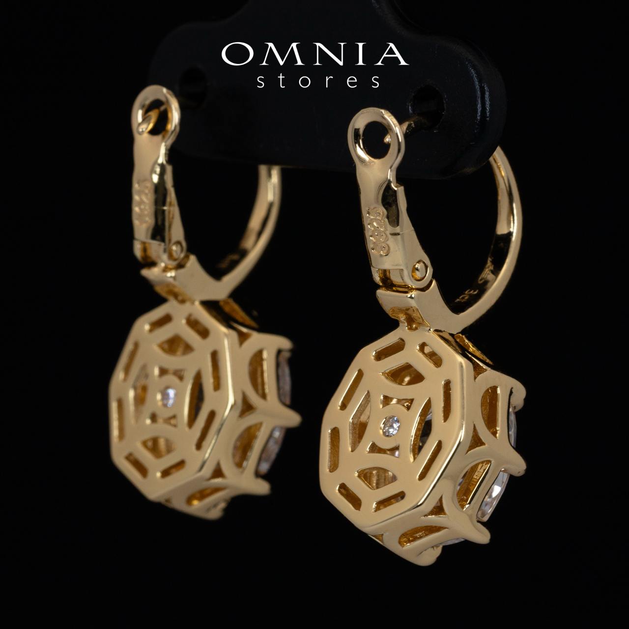 Omnia Aadya White and Gold Drop Earrings With High Quality Certified Lab Crafted Stones In 925 Silver 3ct - OMNIASTORES KSA