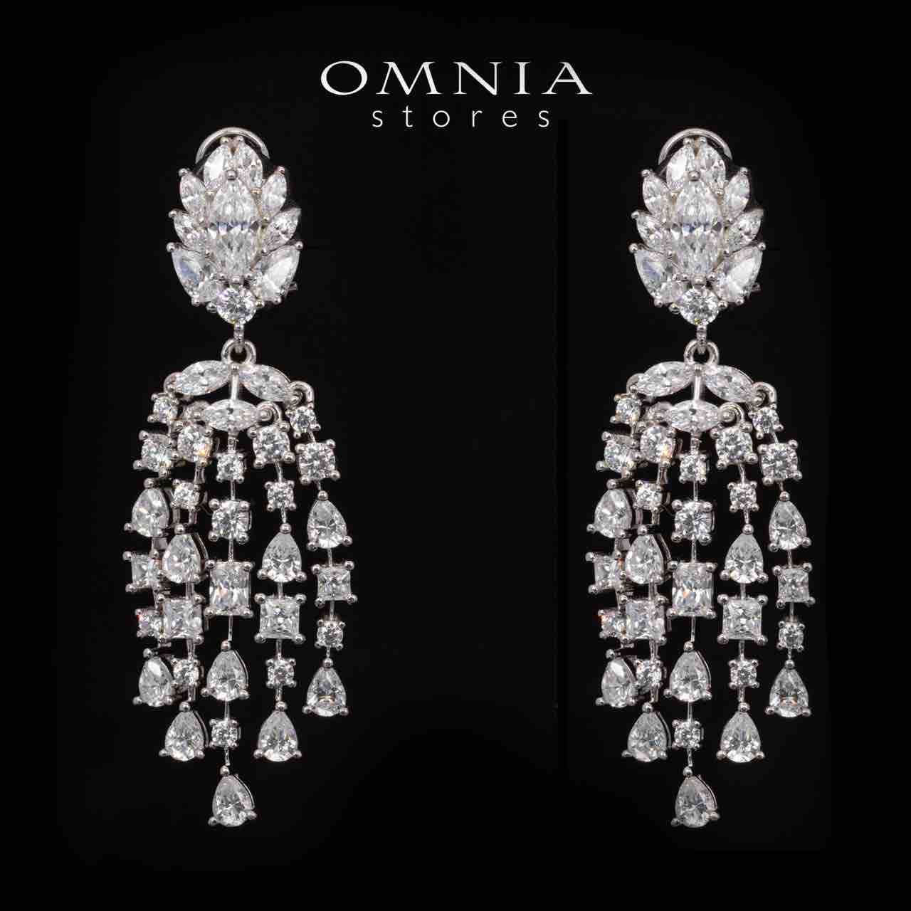 Omnia Leora White Drop Earrings With High Quality Simulated Diamonds In 925 Silver