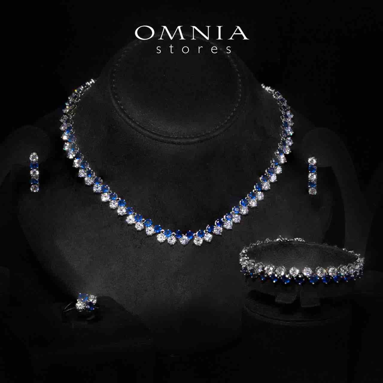 Omnia Hessa Blue and Whte Luxury Bridal Full Set in High Quality Simulated Diamonds - OMNIASTORES KSA