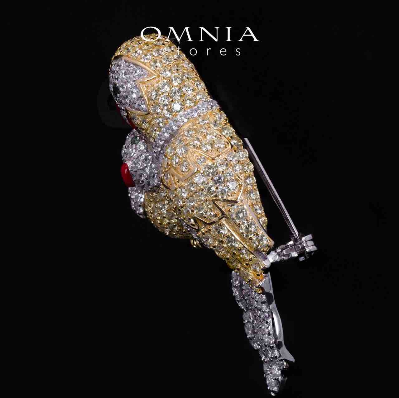 Omnia Taliah Multicolor Bird Brooch With High Quality Simulated Diamonds In 925 Silver