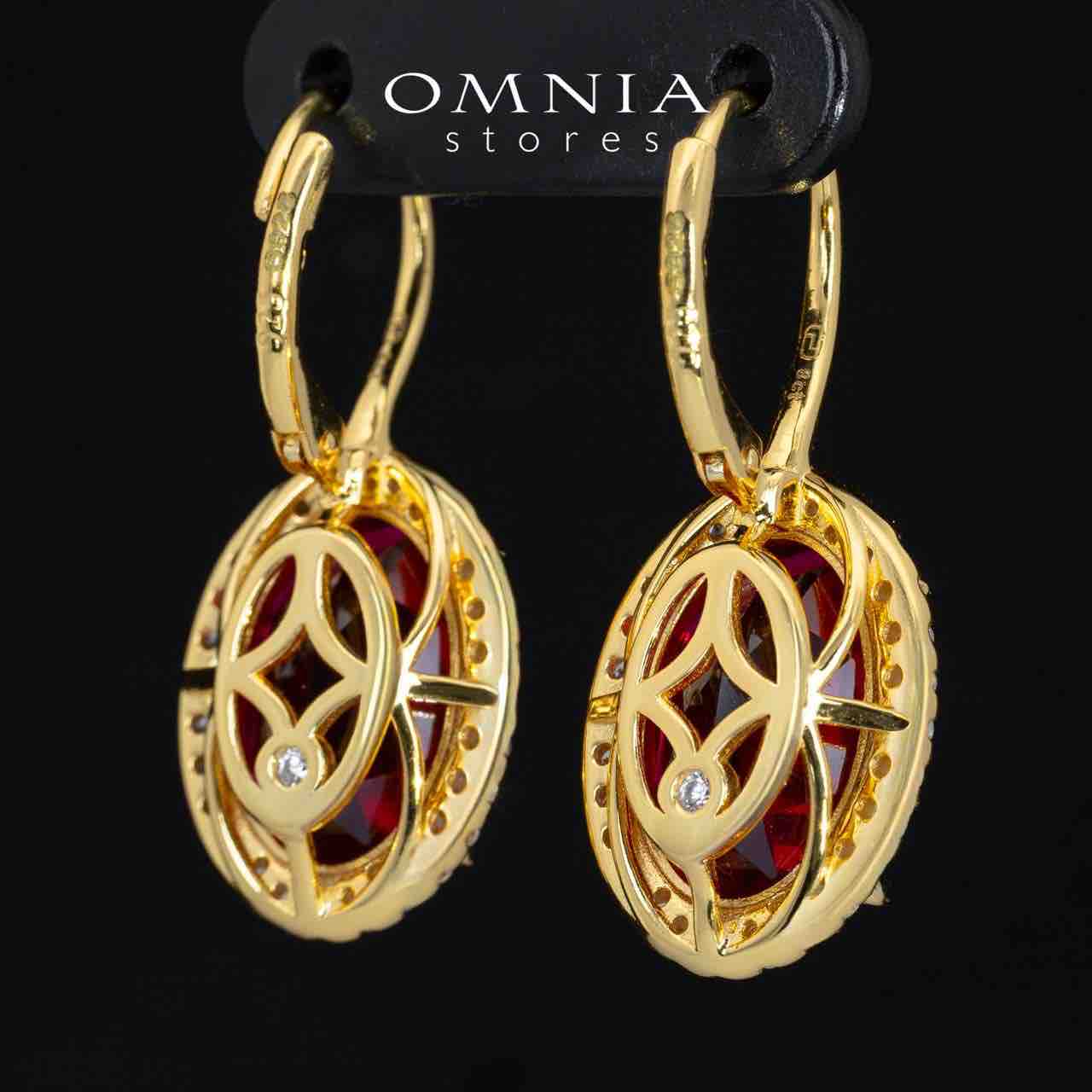 Omnia Navya Gold and Red Drop Earrings With High Quality Certified Lab Crafted In 925 Silver 8ct - OMNIASTORES KSA