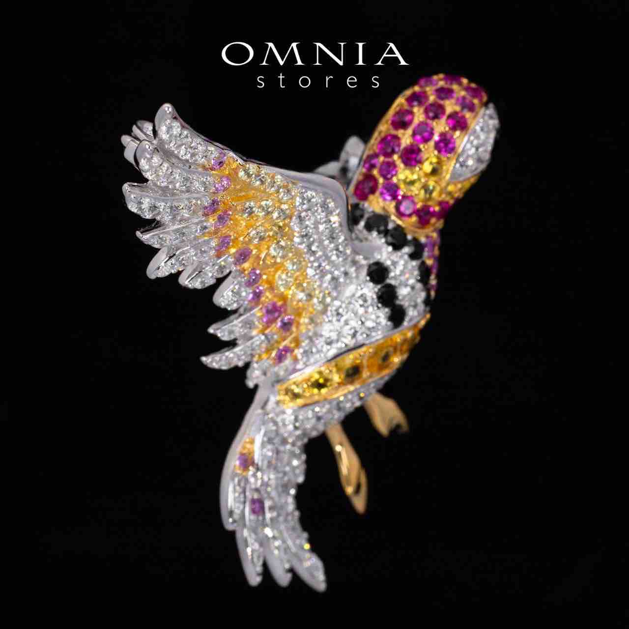 Omnia Zena Multicolor Brid Design Brooch With High Quality Simulated Diamonds in 925 Silver - OMNIASTORES KSA