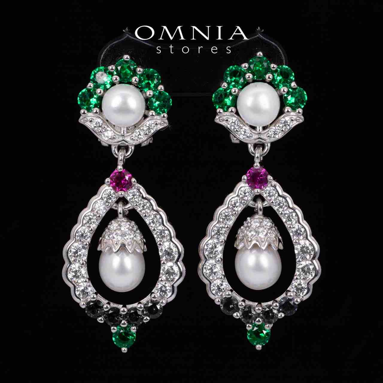 Omnia Taylee Multicolor Fresh Real Pearl Drop Earrings With High Quality Simulated Diamonds in 925 Silver - OMNIASTORES KSA