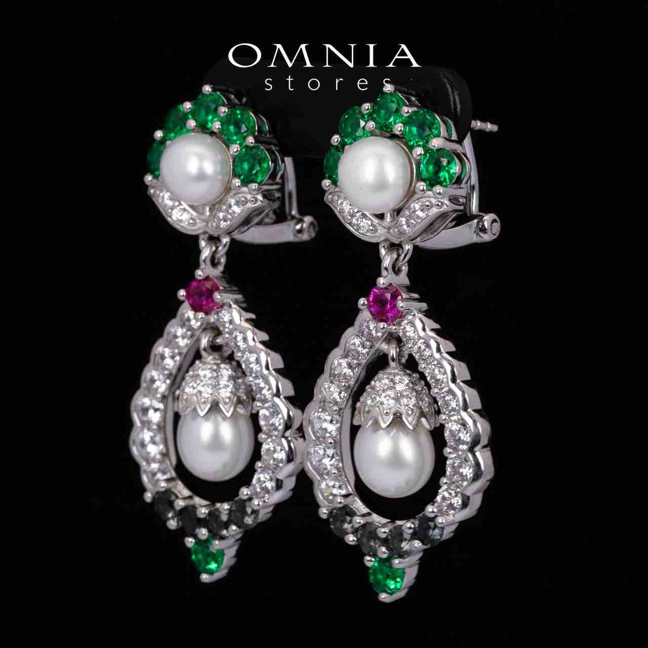 Omnia Taylee Multicolor Fresh Real Pearl Drop Earrings With High Quality Simulated Diamonds in 925 Silver - OMNIASTORES KSA