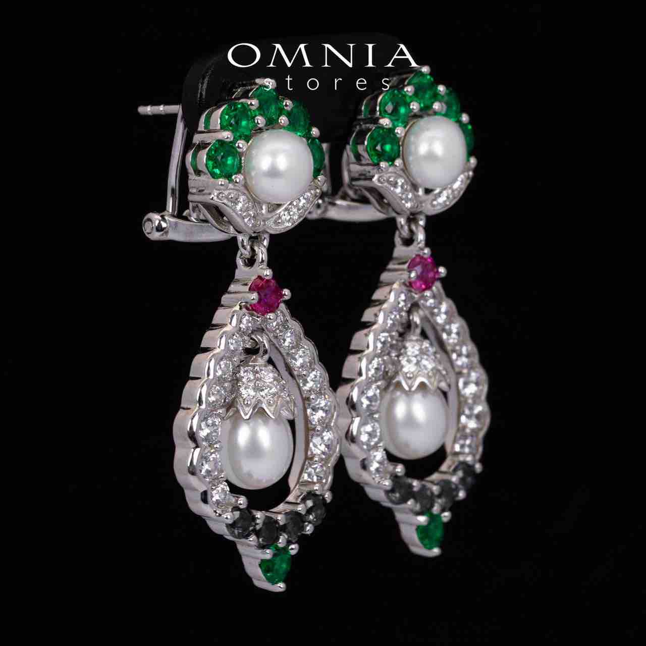 Omnia Taylee Multicolor Fresh Real Pearl Drop Earrings With High Quality Simulated Diamonds in 925 Silver - OMNIASTORES KSA