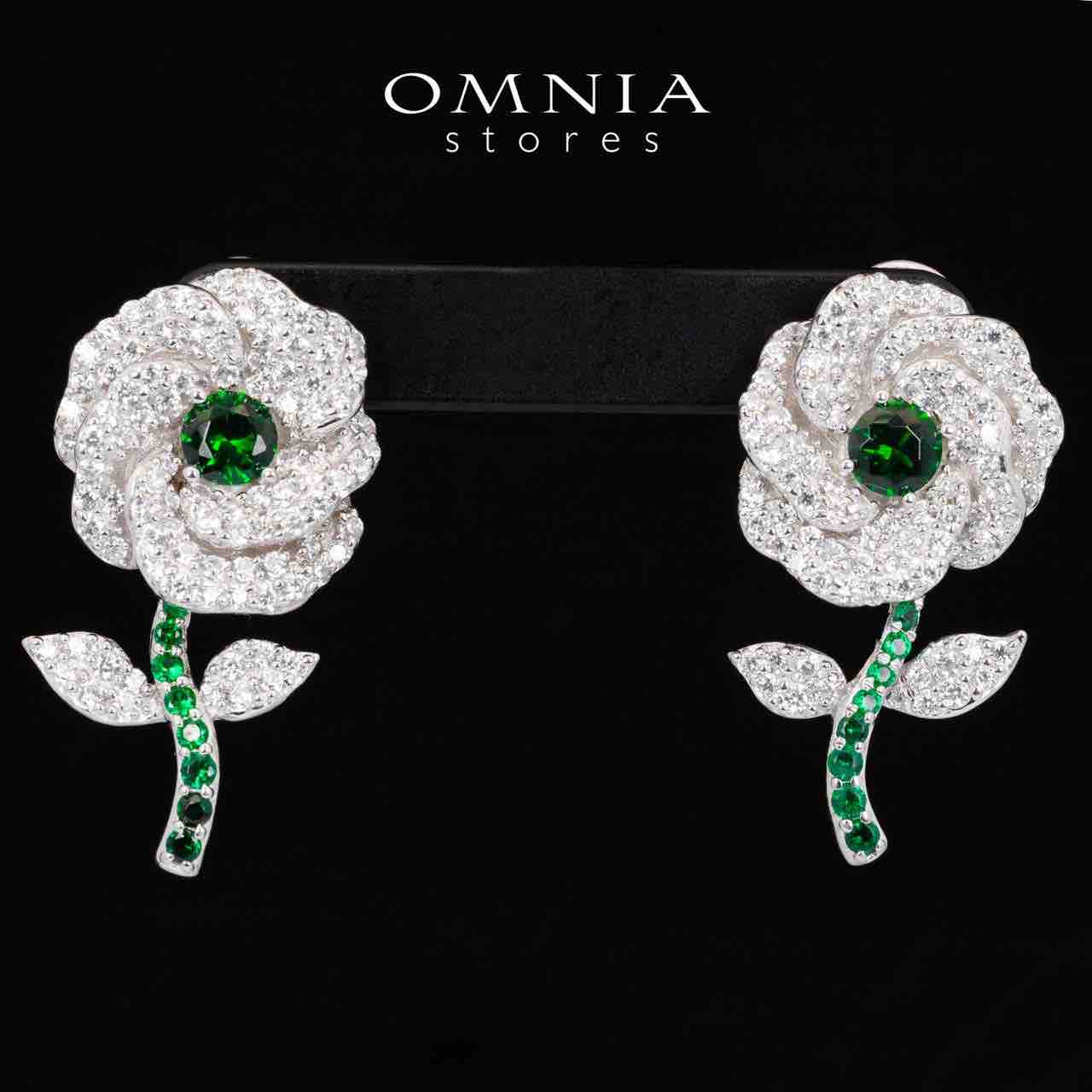 Omnia Rena White and Green Clip Earrings With High Quality Simulated Diamonds in 925 Silver - OMNIASTORES KSA