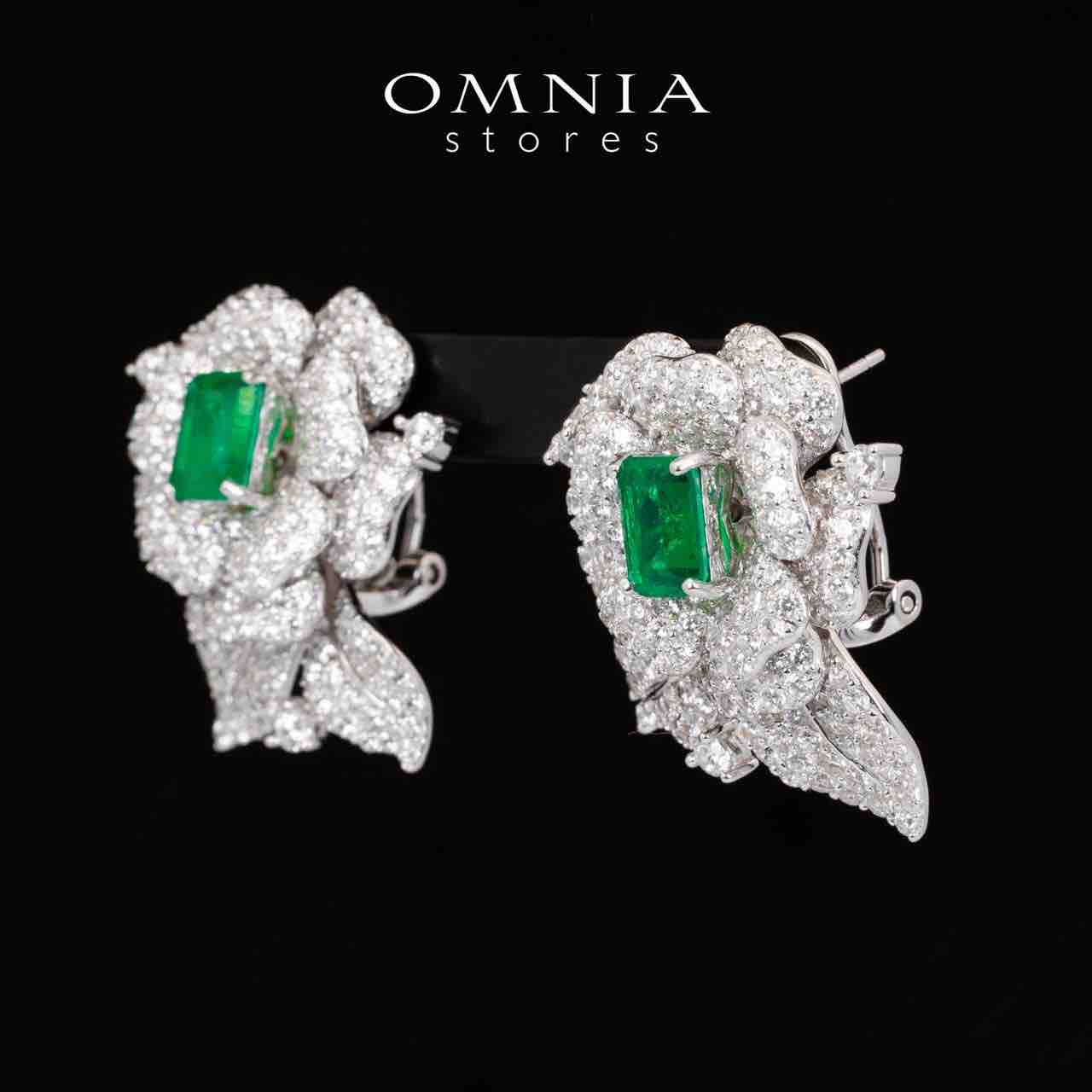 Omnia Laina White and Green Clip Earrings With High Quality Simulated Diamonds in 925 Silver - OMNIASTORES KSA