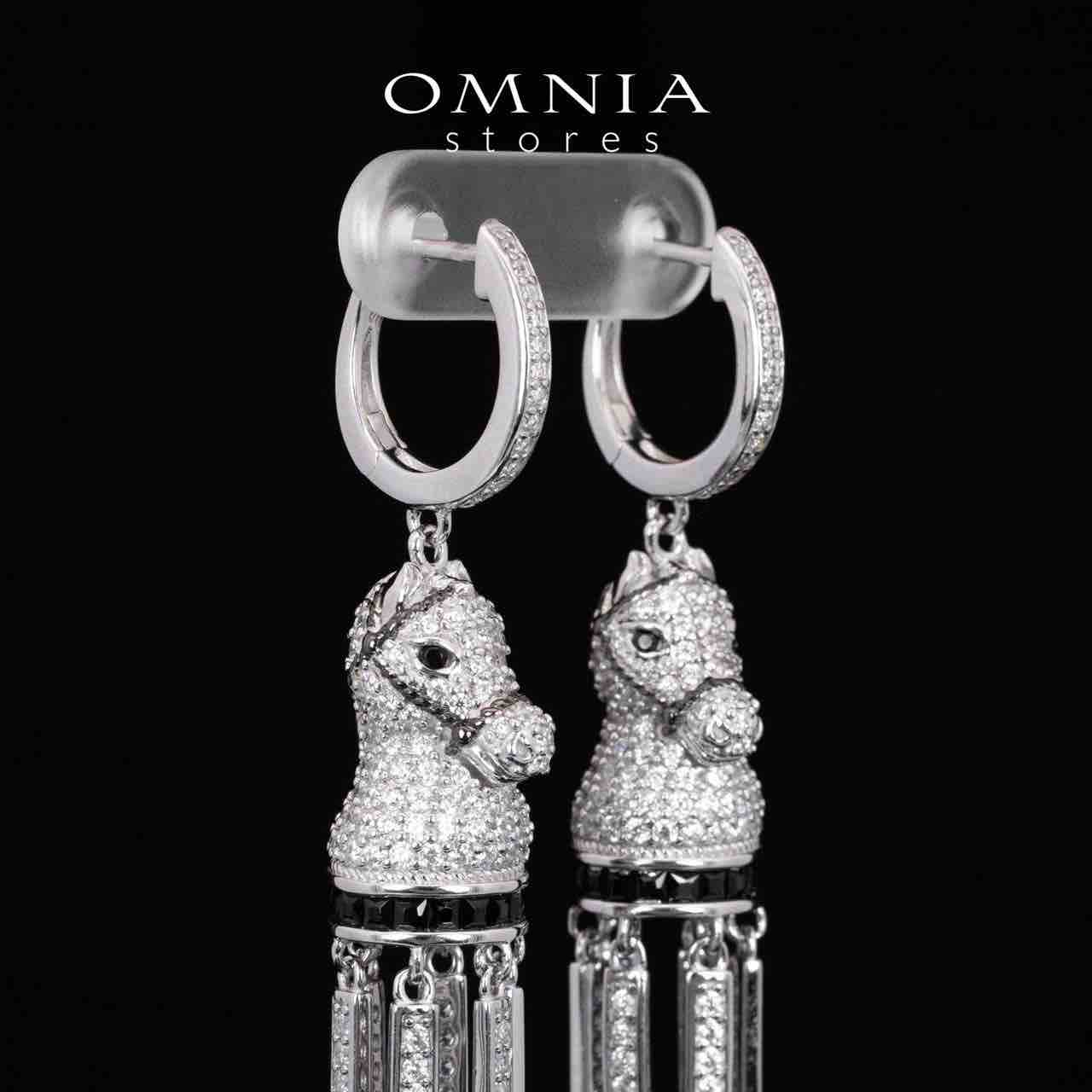 Omnia Vania White Horse Design Drop Earrings With High Quality Simulated Diamonds in 925 Silver - OMNIASTORES KSA