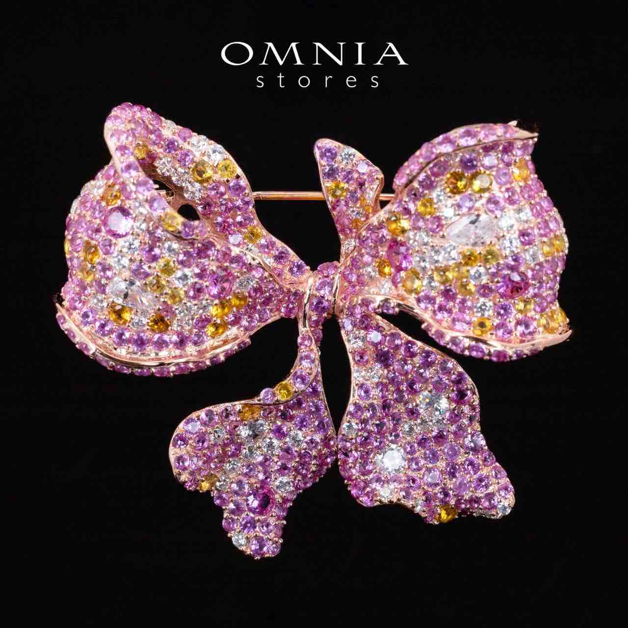 Omnia Doris Pink Ribbon Brooch With High Quality Simulated Diamonds in 925 Silver - OMNIASTORES KSA