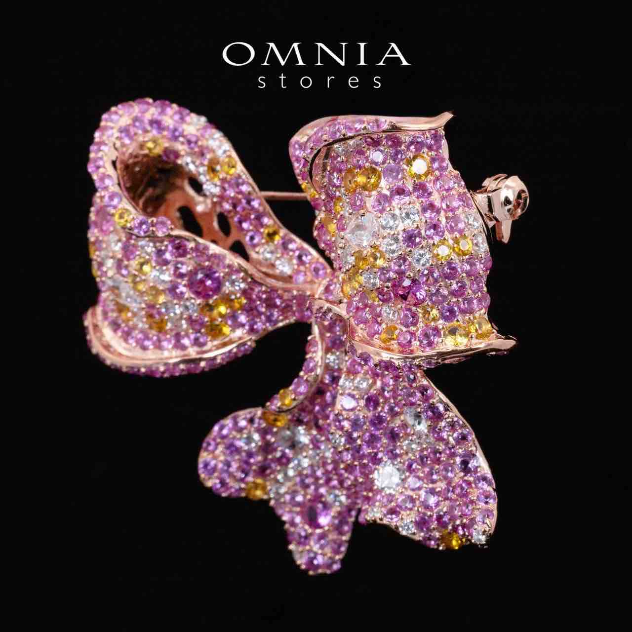 Omnia Doris Pink Ribbon Brooch With High Quality Simulated Diamonds in 925 Silver - OMNIASTORES KSA