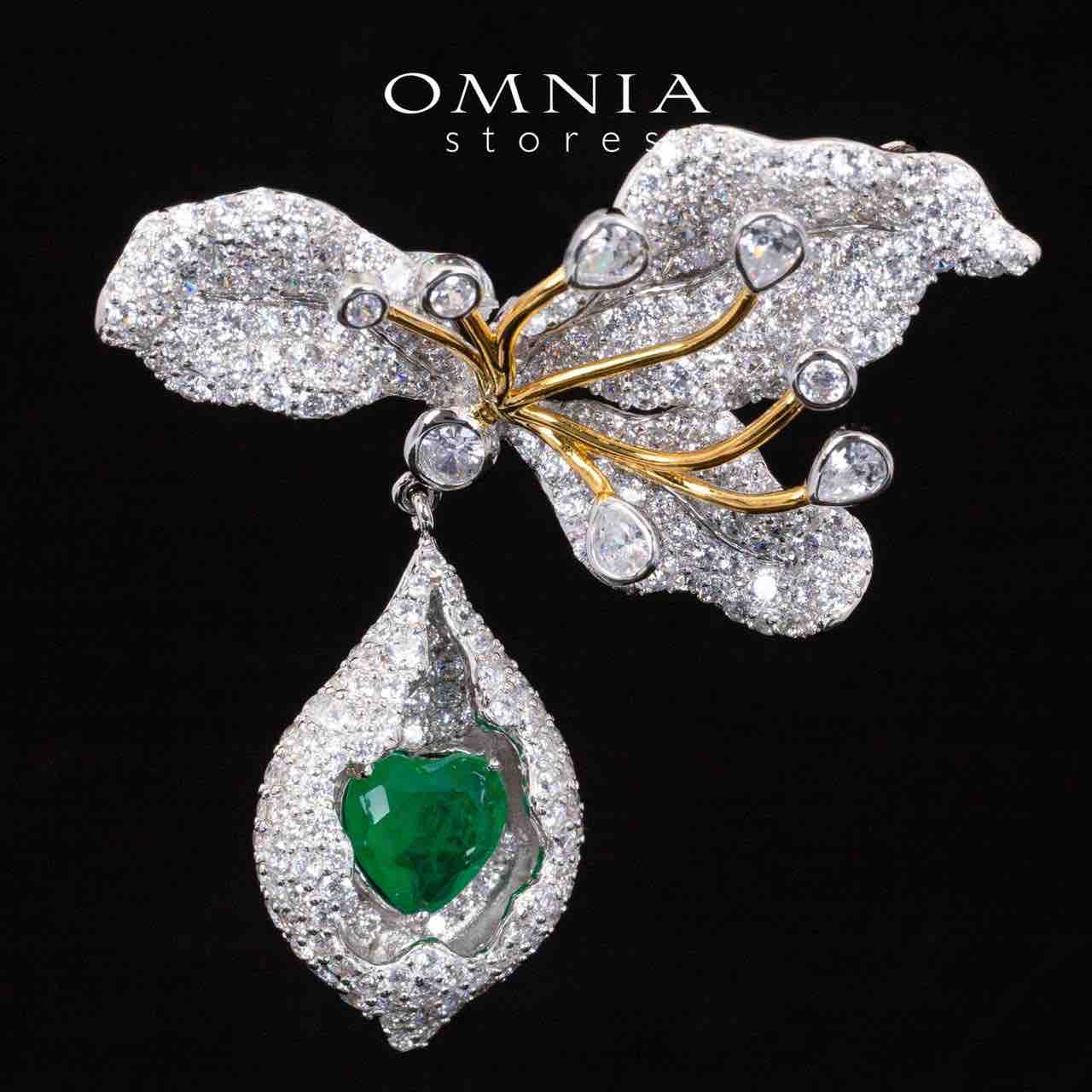 Omnia Aiyla Floral Green and White Brooch With High Quality Simulated Diamonds in 925 Silver - OMNIASTORES KSA