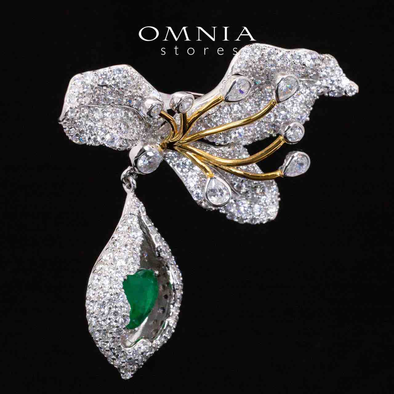 Omnia Aiyla Floral Green and White Brooch With High Quality Simulated Diamonds in 925 Silver - OMNIASTORES KSA
