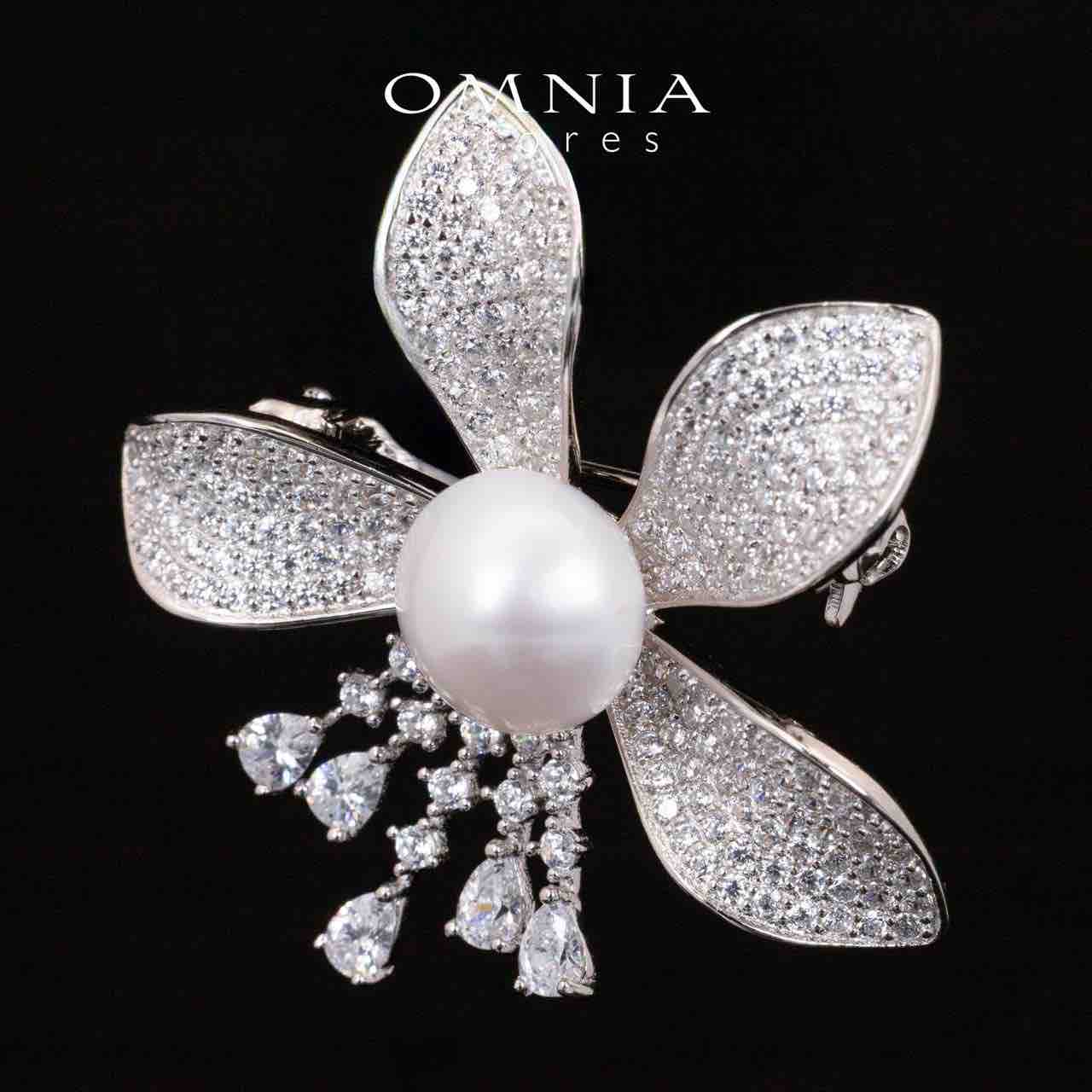 Omnia Ivie White Fresh Real Pearl Brooch With High Quality Simulated Diamonds in 925 Silver - OMNIASTORES KSA