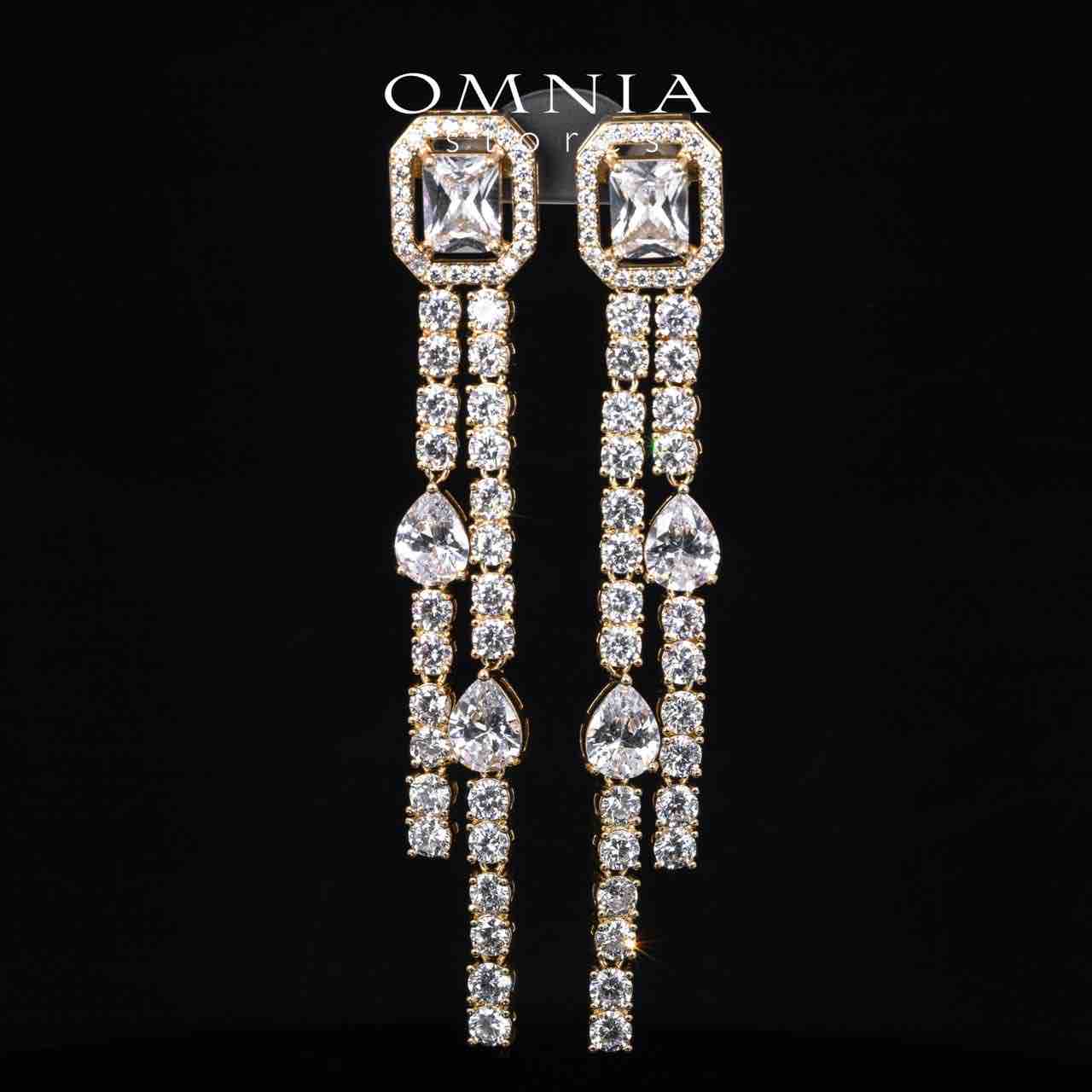 Omnia Layara Gold Long Chain Full Set with Triple-Layer Necklace in High-Quality Zircon Stone Rhodium Plated - OMNIASTORES KSA