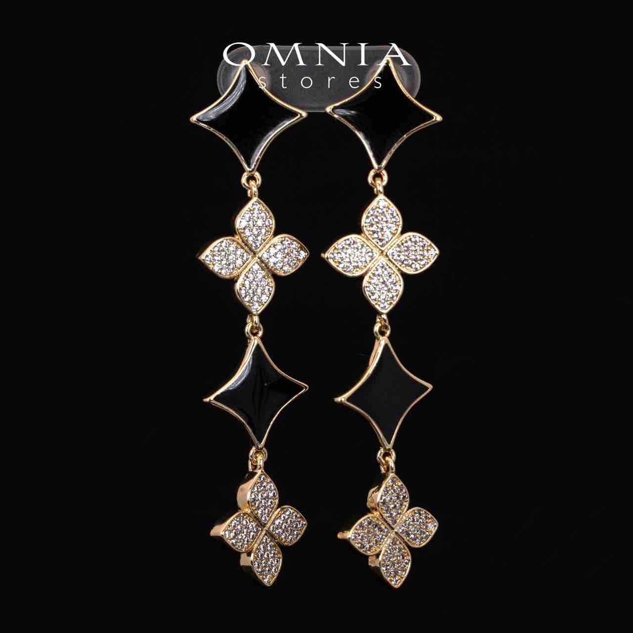 Omnia Golden Clove Black Choker Necklace, Earrings and Bracelet Set with High-Quality Simulated Diamonds Gold Plated - OMNIASTORES KSA