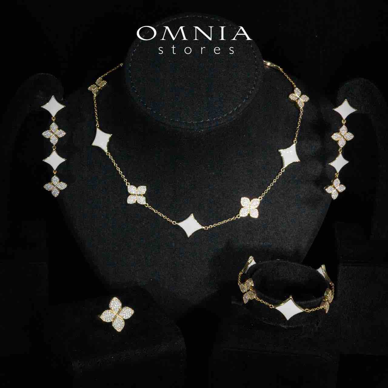 Omnia Golden Clove White Choker Full Set with High-Quality Simulated Diamonds Gold Plated 40cm - OMNIASTORES KSA