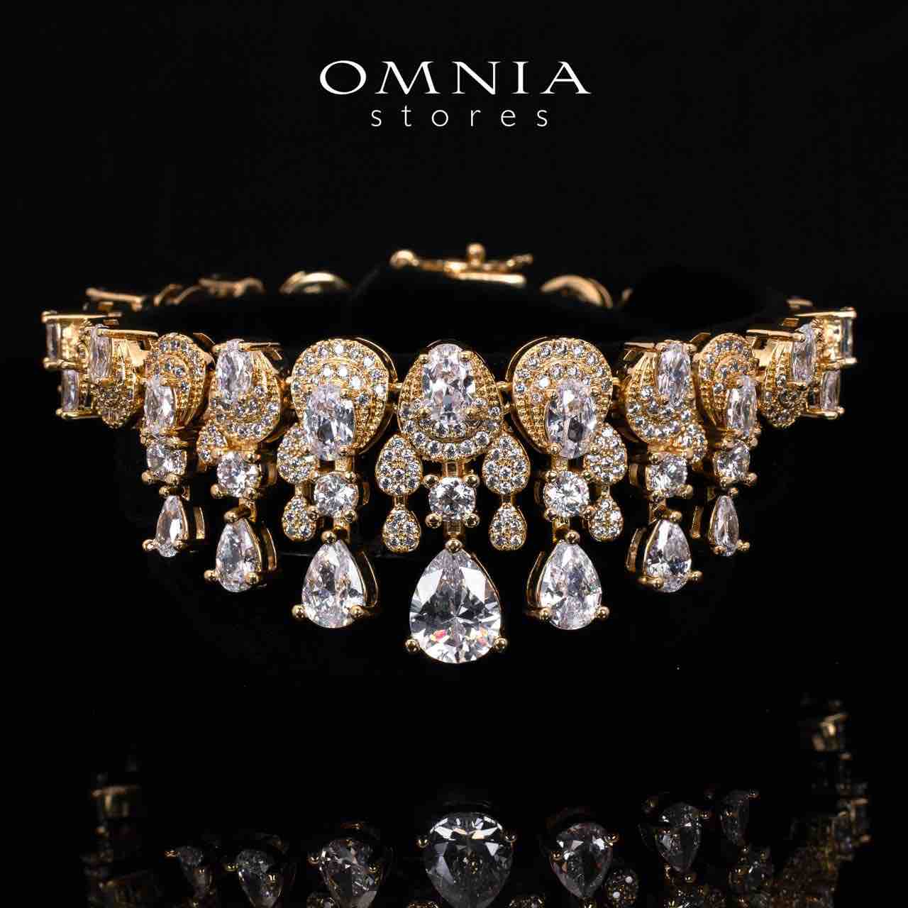 Aleya Golden Luxury Bridal Full Long chain Set in High Quality Simulated Diamonds Rhodium Plated - OMNIASTORES KSA