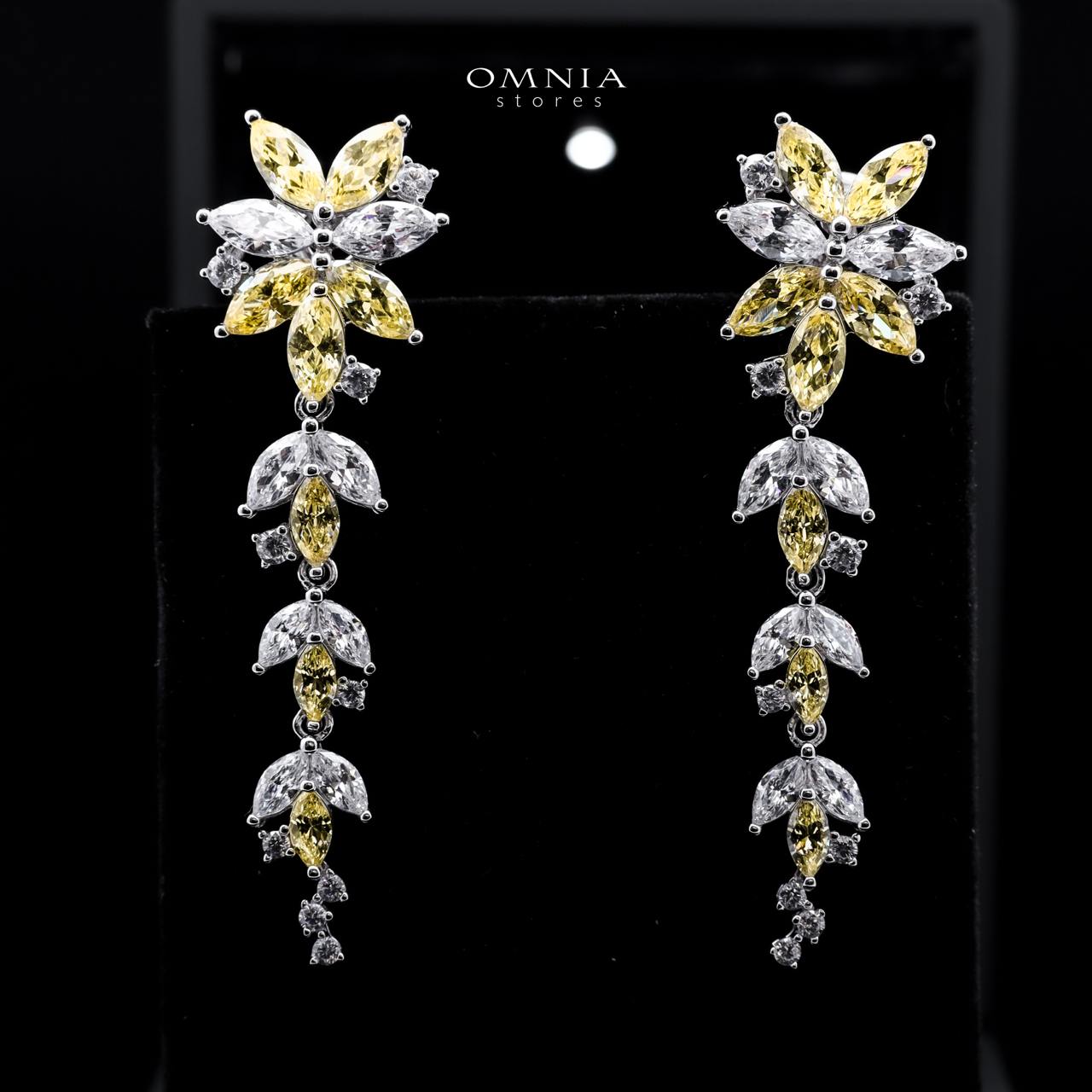 Abla Yellow Floral Drop Earrings in 925 Silver with Marquise and Pear-Cut High-Quality Simulated Diamonds - OMNIASTORES KSA