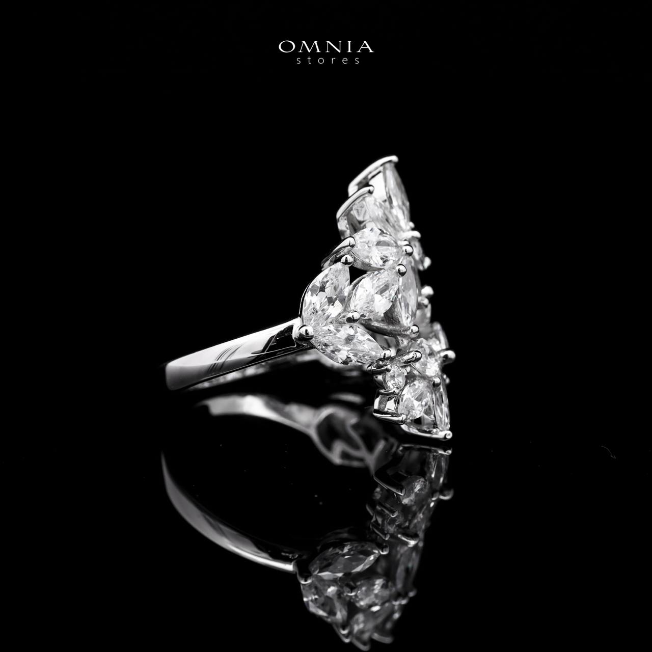 Abla White Floral Ring in 925 Silver with Marquise and Pear-Cut High-Quality Simulated Diamonds - OMNIASTORES KSA