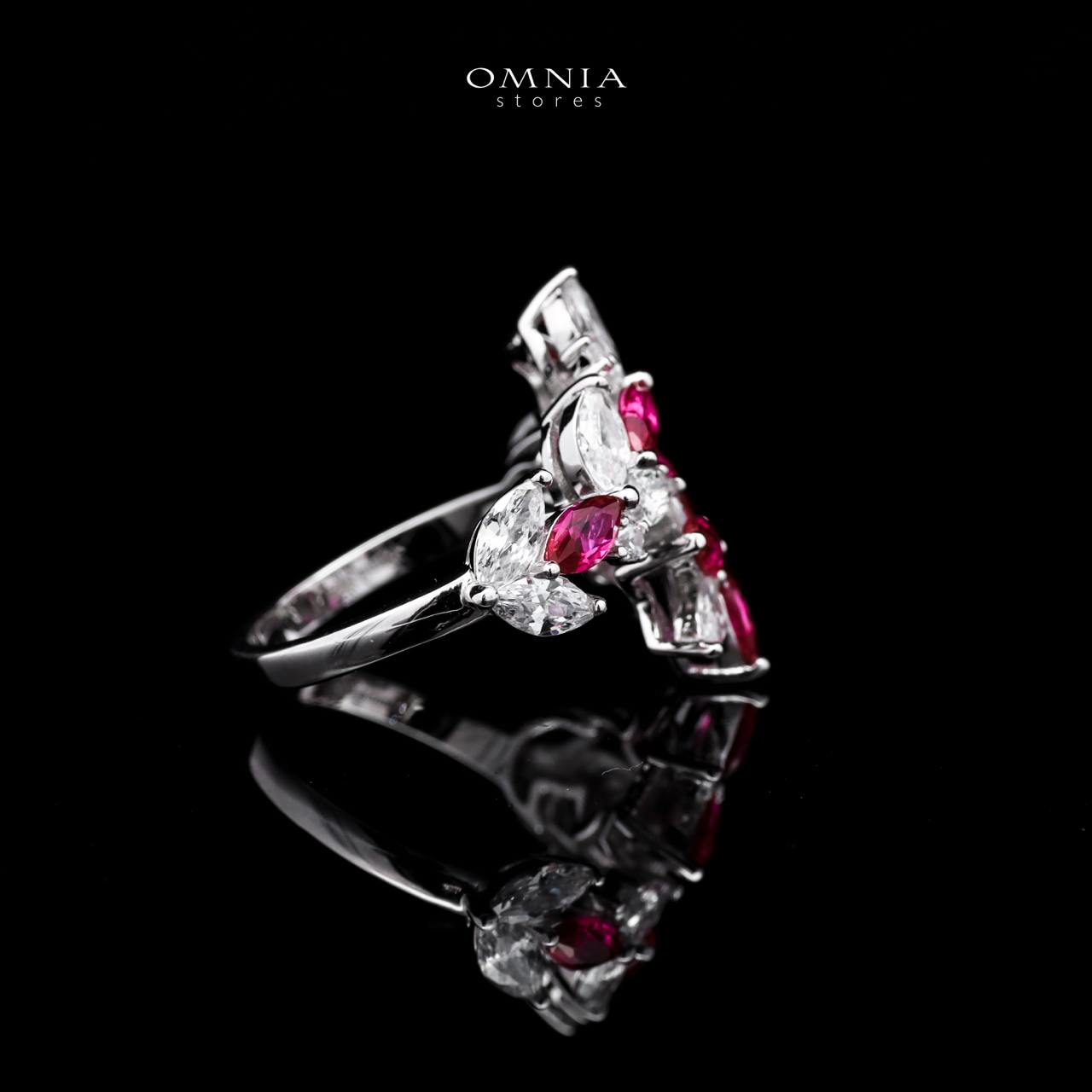 Abla Red Floral Ring in 925 Silver with Marquise and Pear-Cut High-Quality Simulated Diamonds - OMNIASTORES KSA