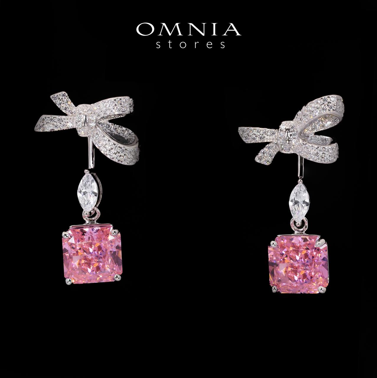 Megan Ribbon Pink Drop Earrings With High Quality Simulated Diamonds in 925 Silver - OMNIASTORES KSA