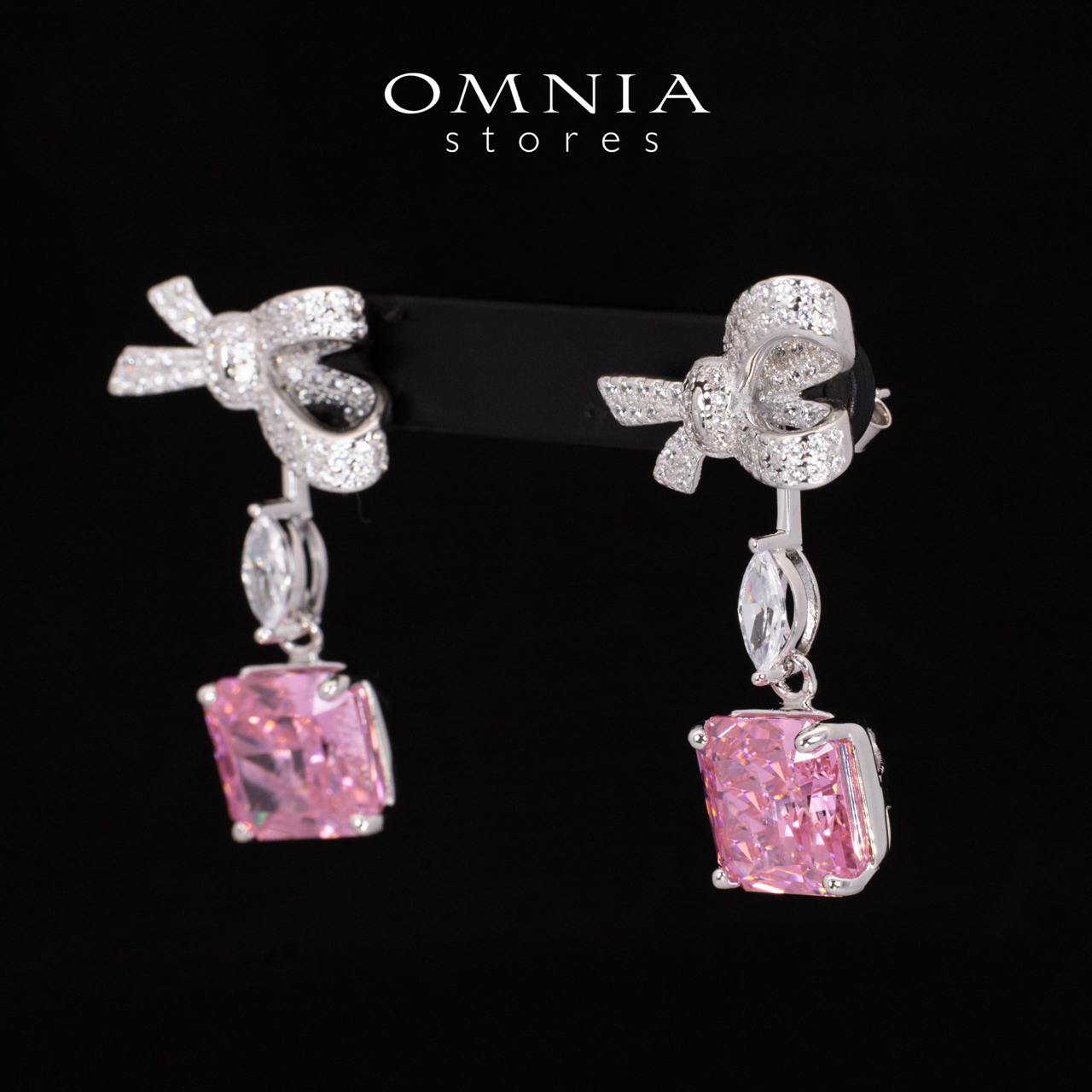 Megan Ribbon Pink Drop Earrings With High Quality Simulated Diamonds in 925 Silver - OMNIASTORES KSA