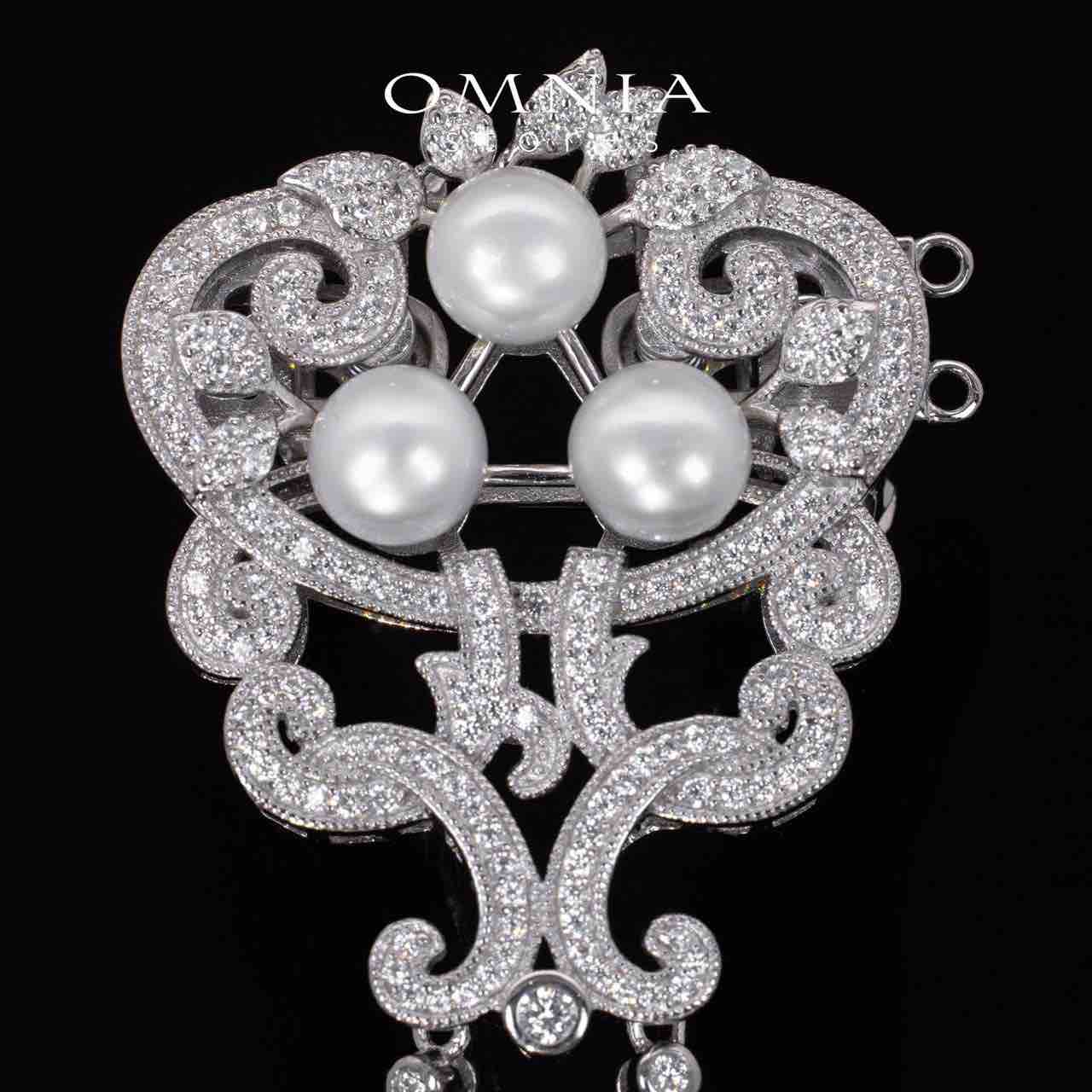 Raina Floral White Real Fresh Water Pearl Brooch With High Quality Simulated Diamonds in 925 Silver