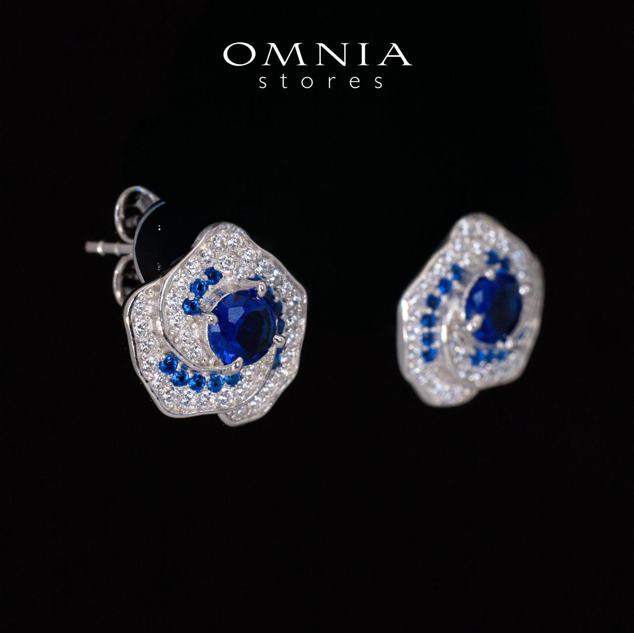 Jillian Floral Blue and White Earrings With High Quality Simulated Diamonds in 925 Silver - OMNIASTORES KSA