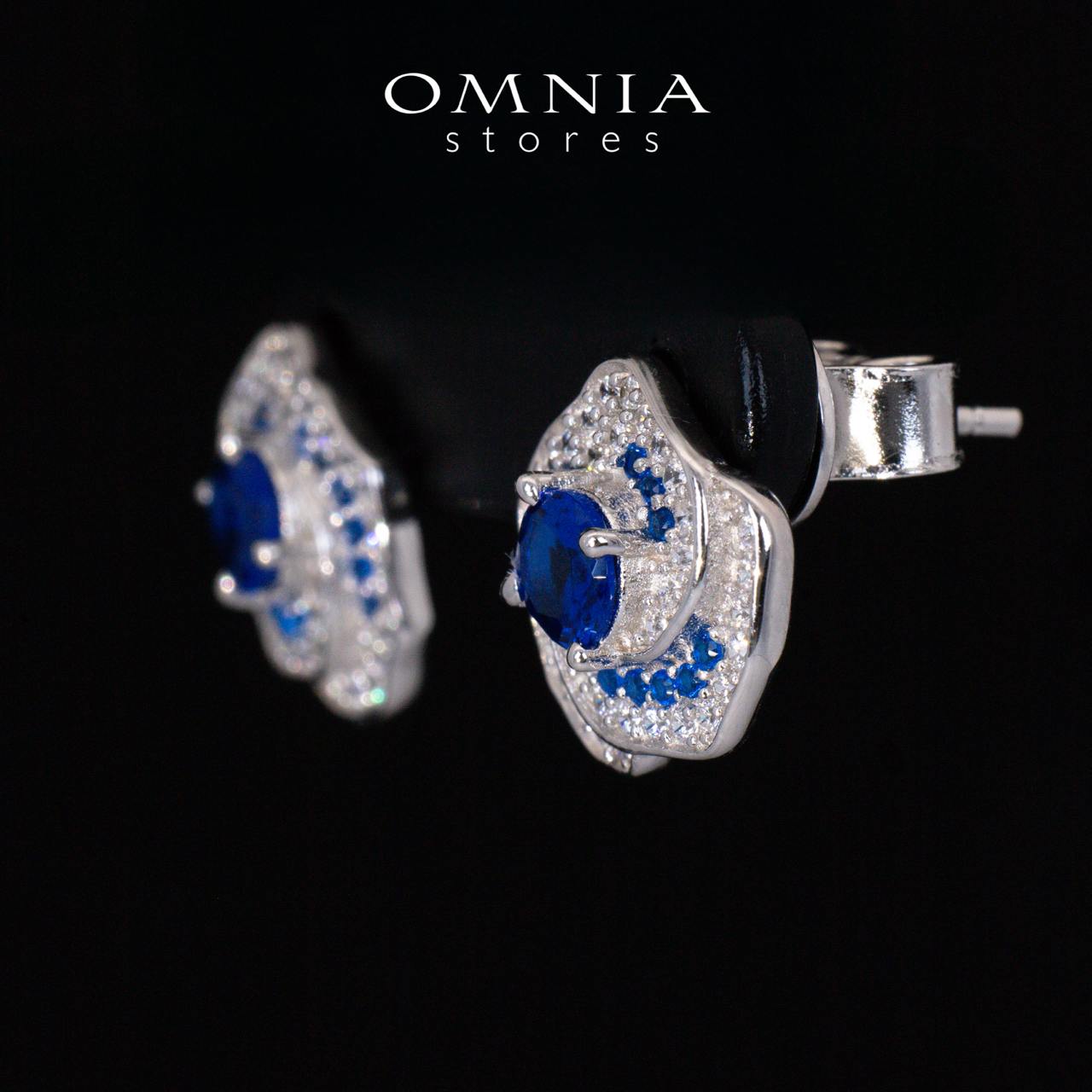 Jillian Floral Blue and White Earrings With High Quality Simulated Diamonds in 925 Silver - OMNIASTORES KSA