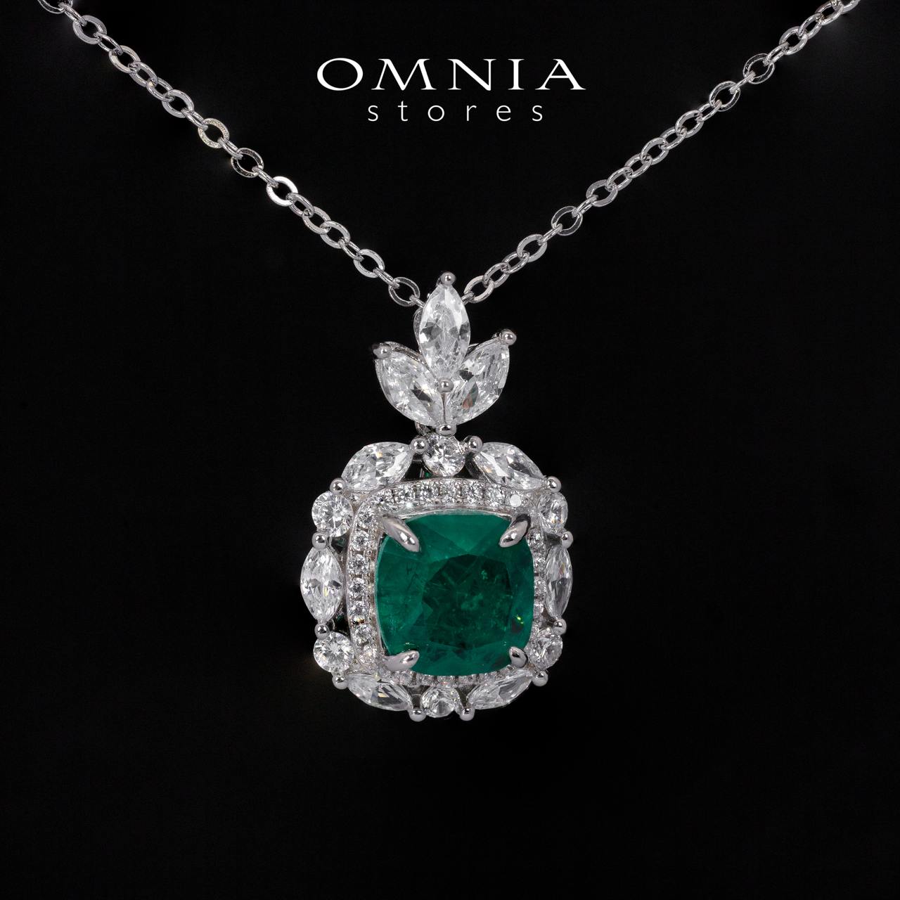 Teresa Green and White Pendant Necklace With High Quality Simulated Diamonds in 925 Silver - OMNIASTORES KSA