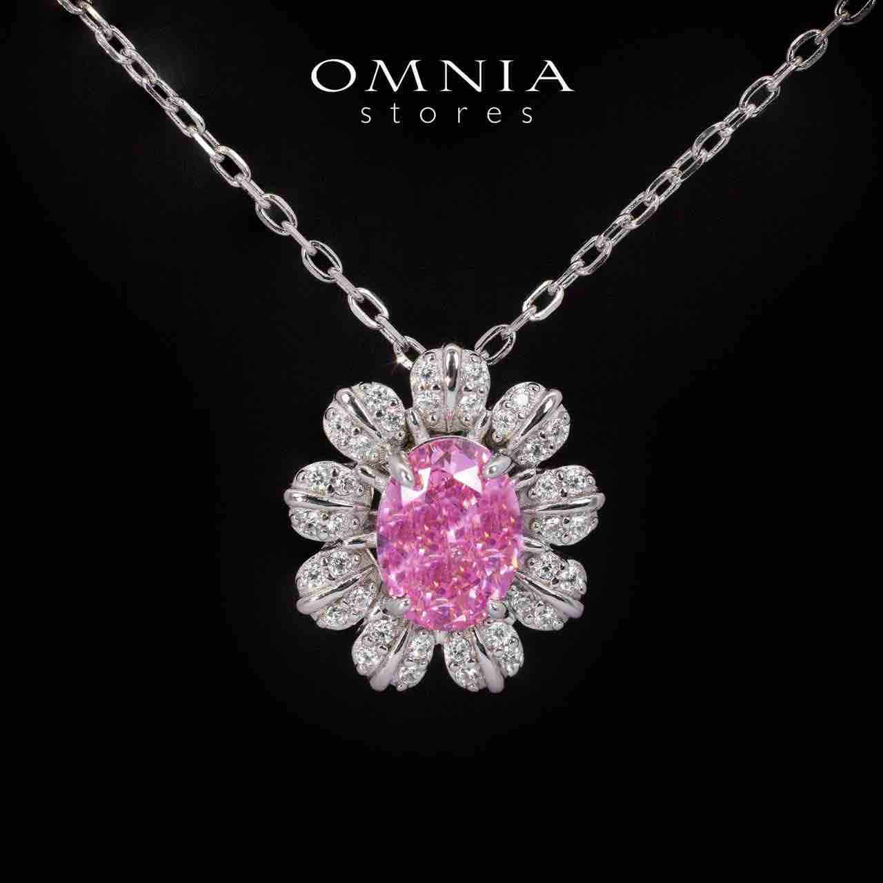 Nataly Pink Flower Design Pendant Necklace With High Quality Simulated Diamonds in 925 Silver - OMNIASTORES KSA