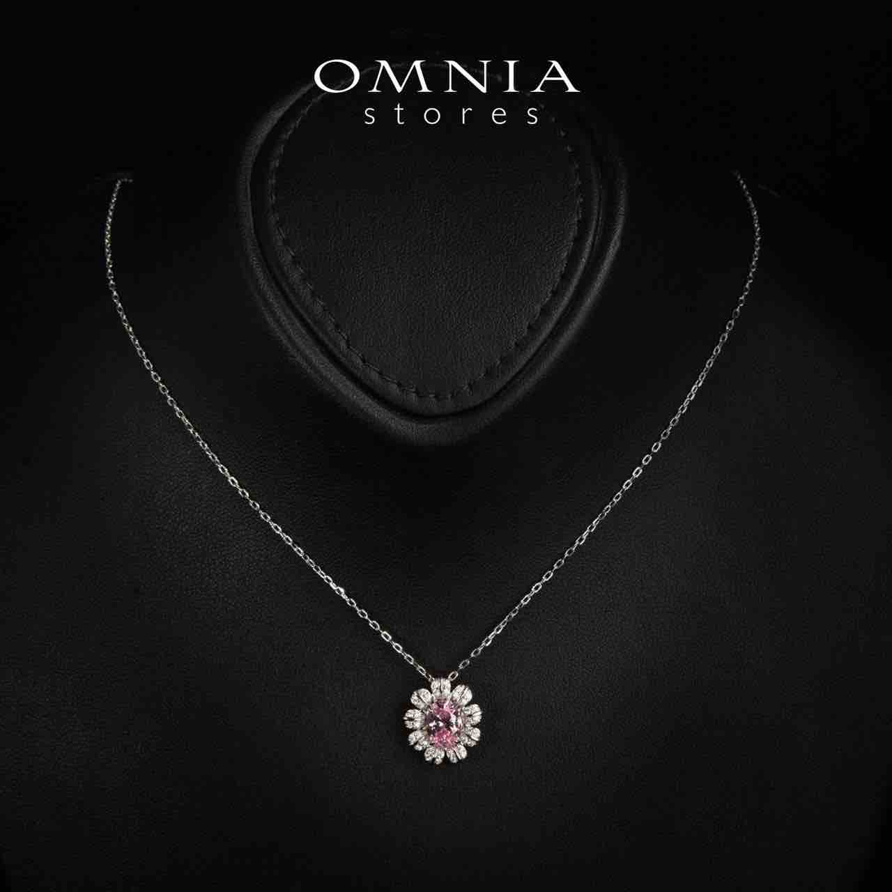 Nataly Pink Flower Design Pendant Necklace With High Quality Simulated Diamonds in 925 Silver - OMNIASTORES KSA