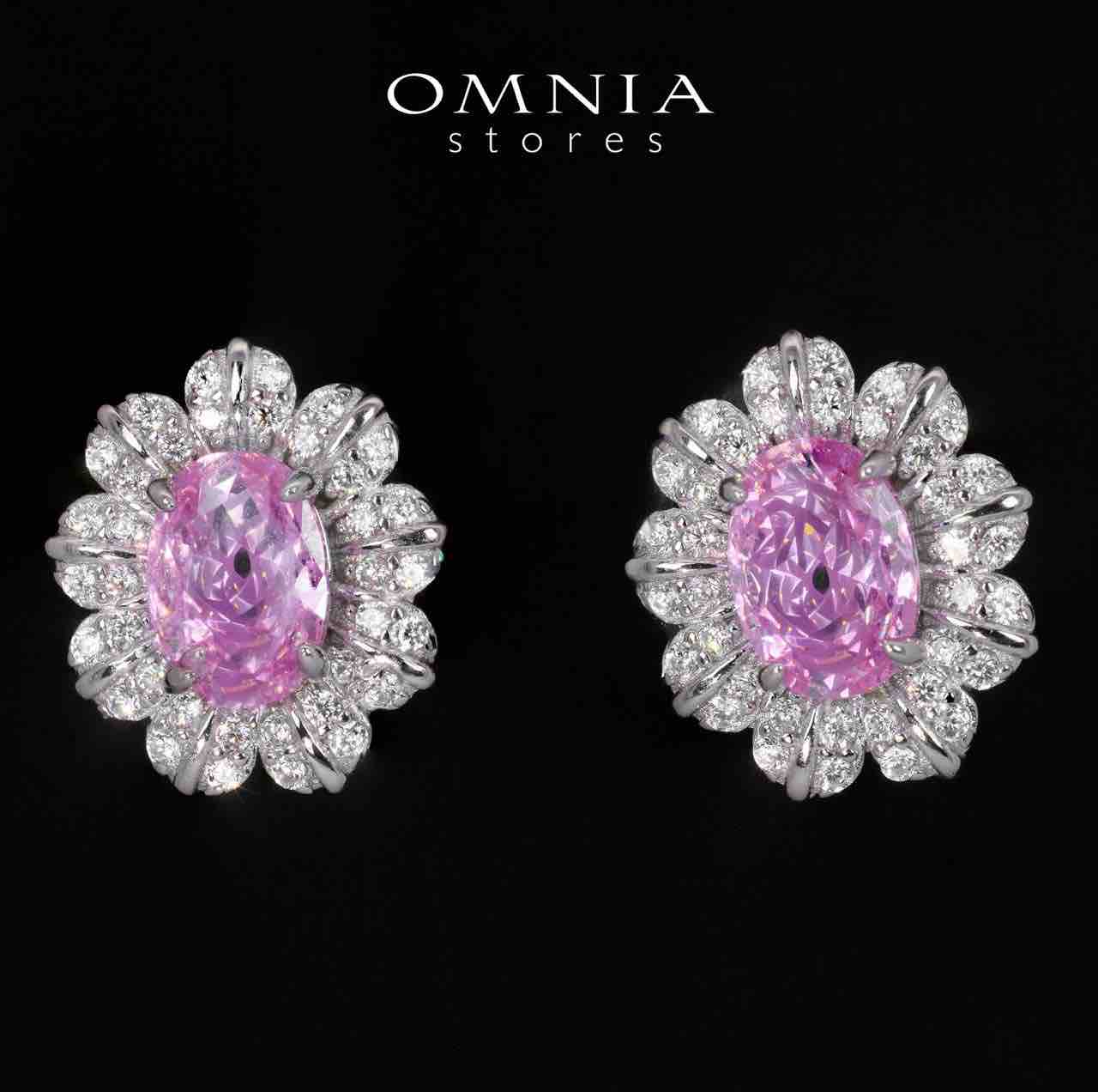 Nataly Pink Flower Design Earrings With High Quality Simulated Diamonds in 925 Silver - OMNIASTORES KSA