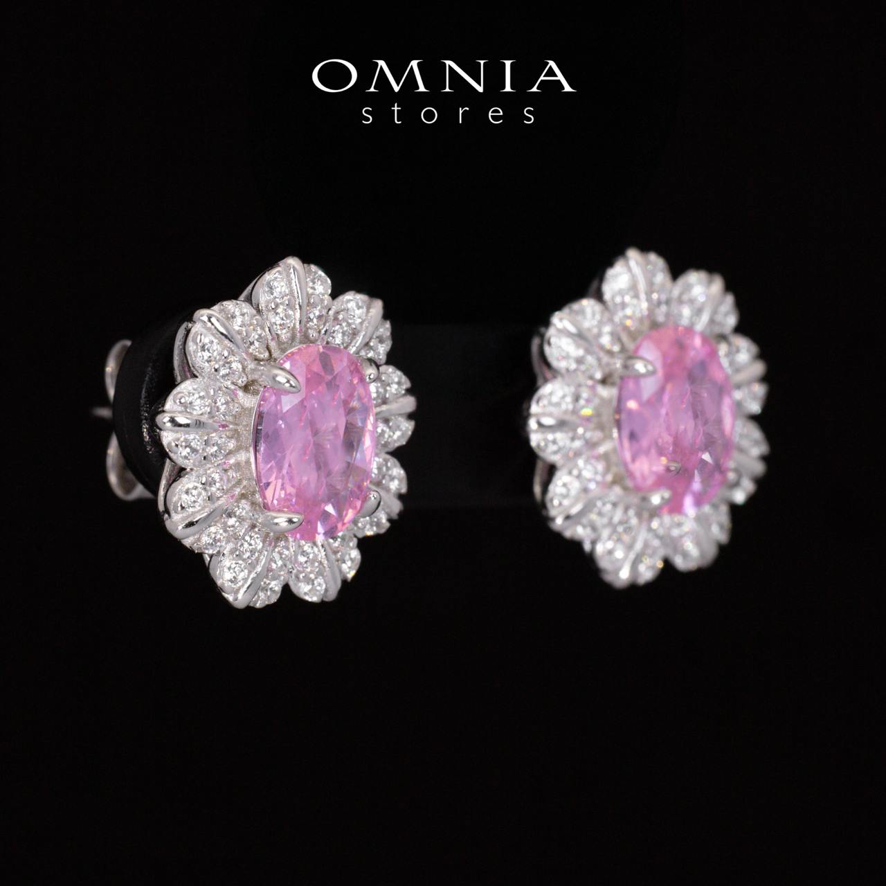 Nataly Pink Flower Design Earrings With High Quality Simulated Diamonds in 925 Silver - OMNIASTORES KSA