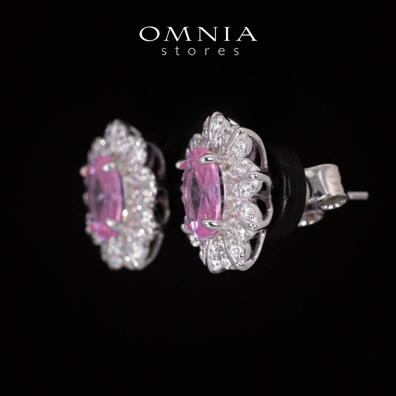 Nataly Pink Flower Design Earrings With High Quality Simulated Diamonds in 925 Silver - OMNIASTORES KSA