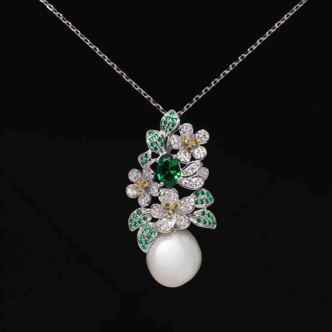 Ivanna Flower Design Fresh Real Pearl Necklace, Earrings and Ring Set in 925 Silver With High Quality Simulated Diamonds - OMNIASTORES KSA