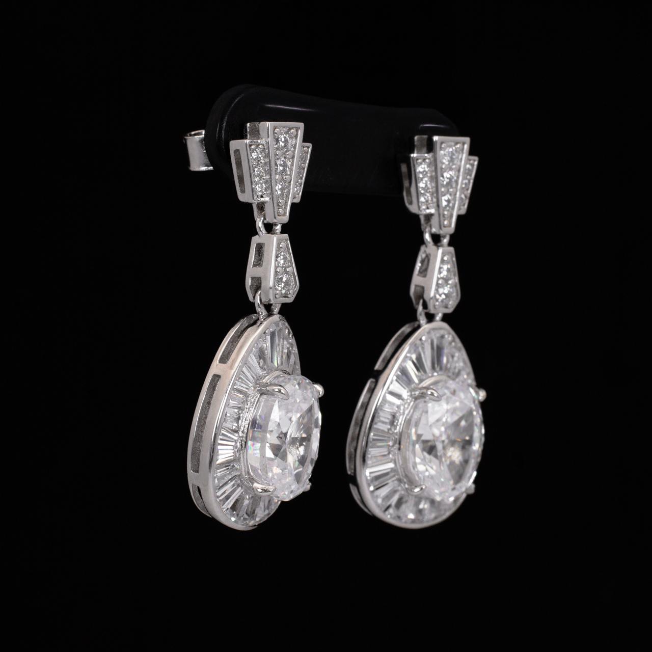 Irene White Pear Drop Earrings With High Quality Simulated Diamonds in 925 Silver