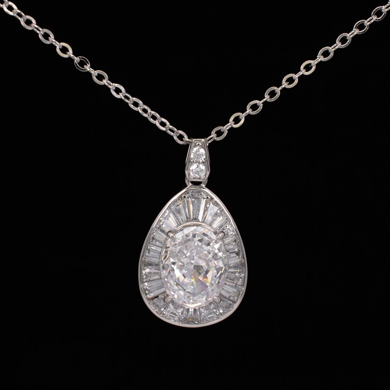 Irene White Pear Pendant Necklace With High Quality Simulated Diamonds in 925 Silver